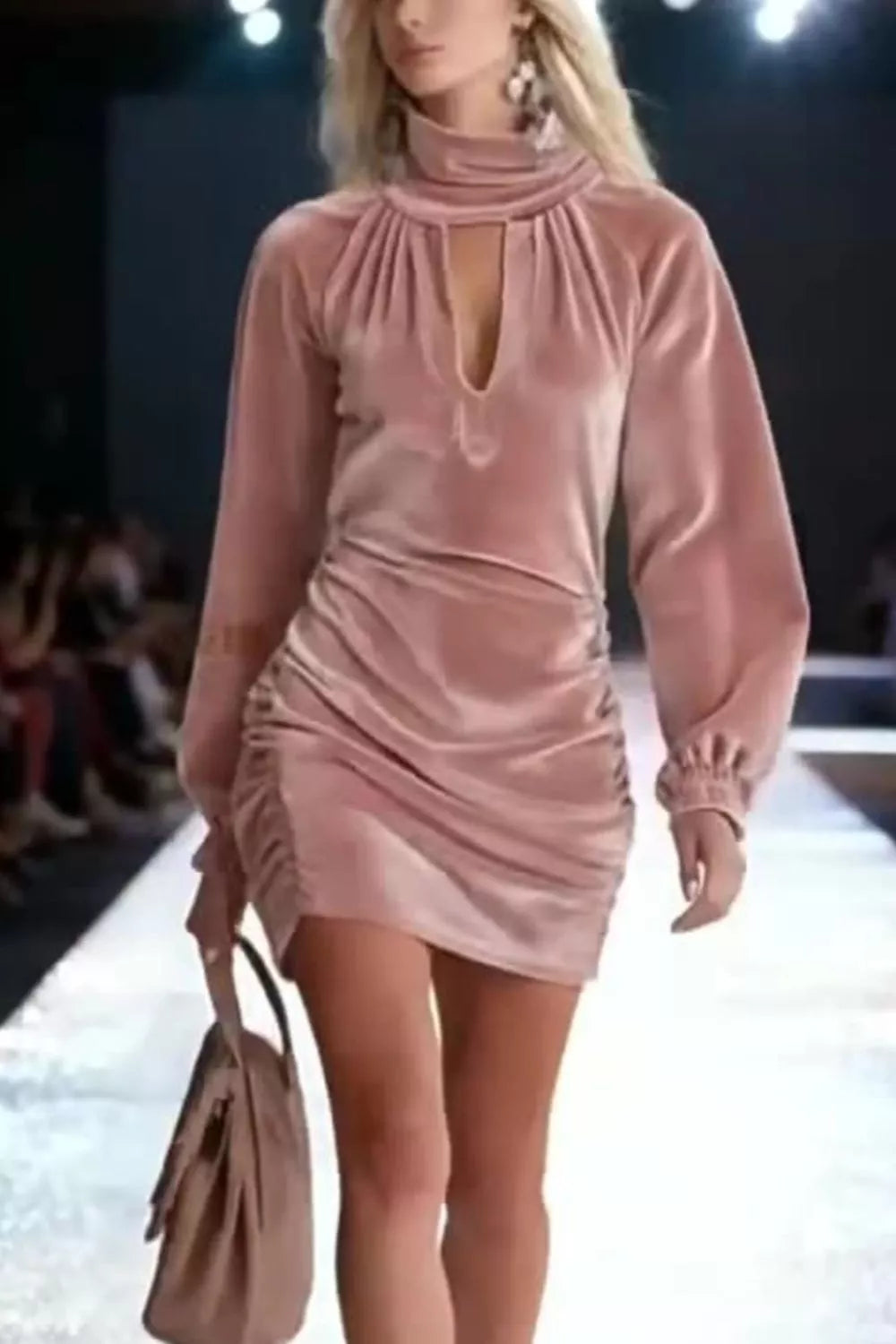 Elegant Velvet Ruched Cutout Mini Dress