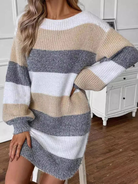 Color Block Long Sleeve Sweater Dress