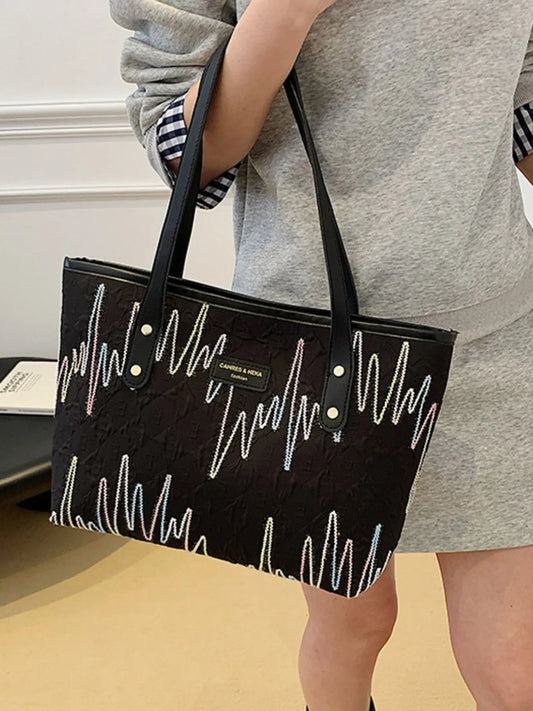 Contrast PU Leather Tote Bag