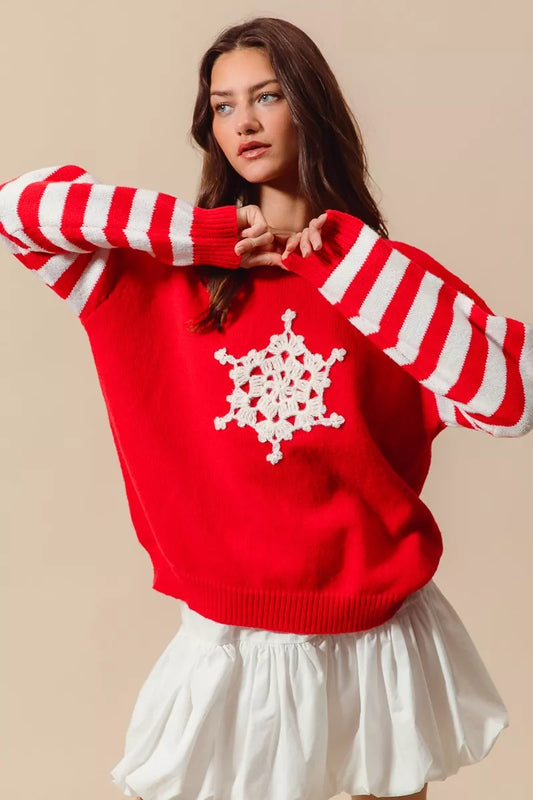 SO ME Christmas Snowflake Crochet Embellished Sweater