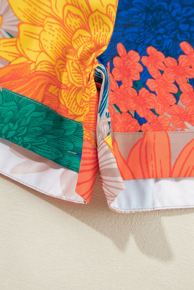Printed Button Up Long Sleeve Top and Shorts Set