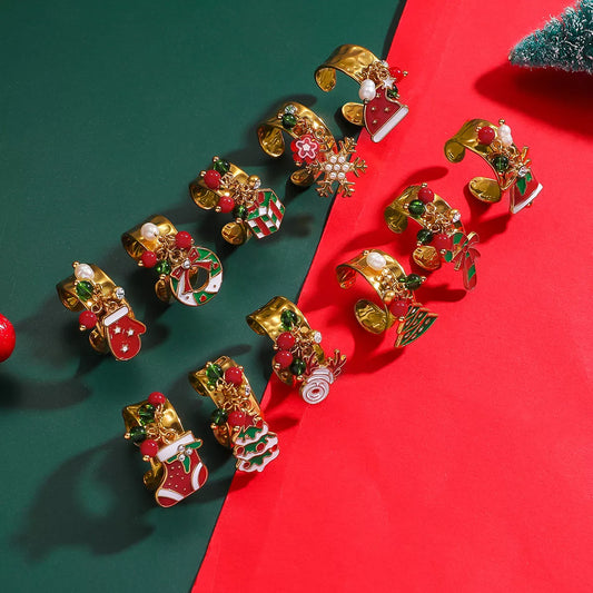 18K Gold-Plated Christmas Charm Ring