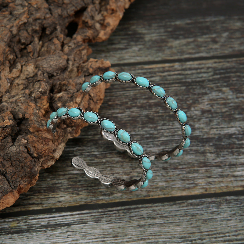 Trendy Boho Artificial Turquoise C-Hoop Earrings