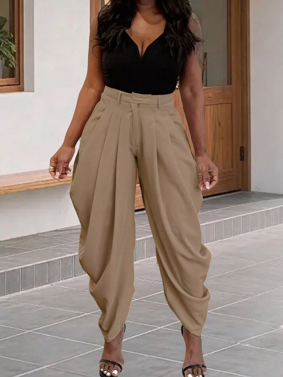 High Waist Pleated Flow Trousers