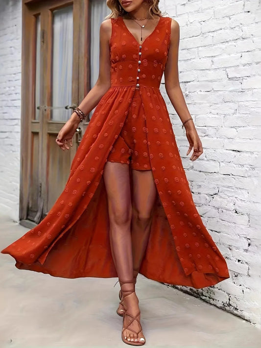 V-Neck Sleeveless Dress and Shorts Set