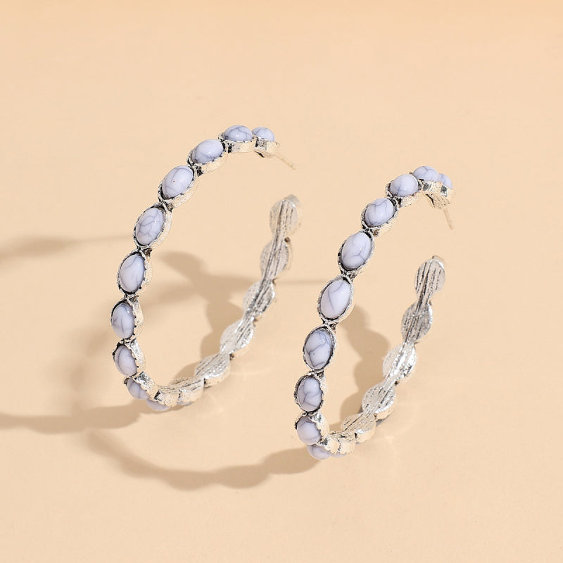 Trendy Boho Artificial Turquoise C-Hoop Earrings