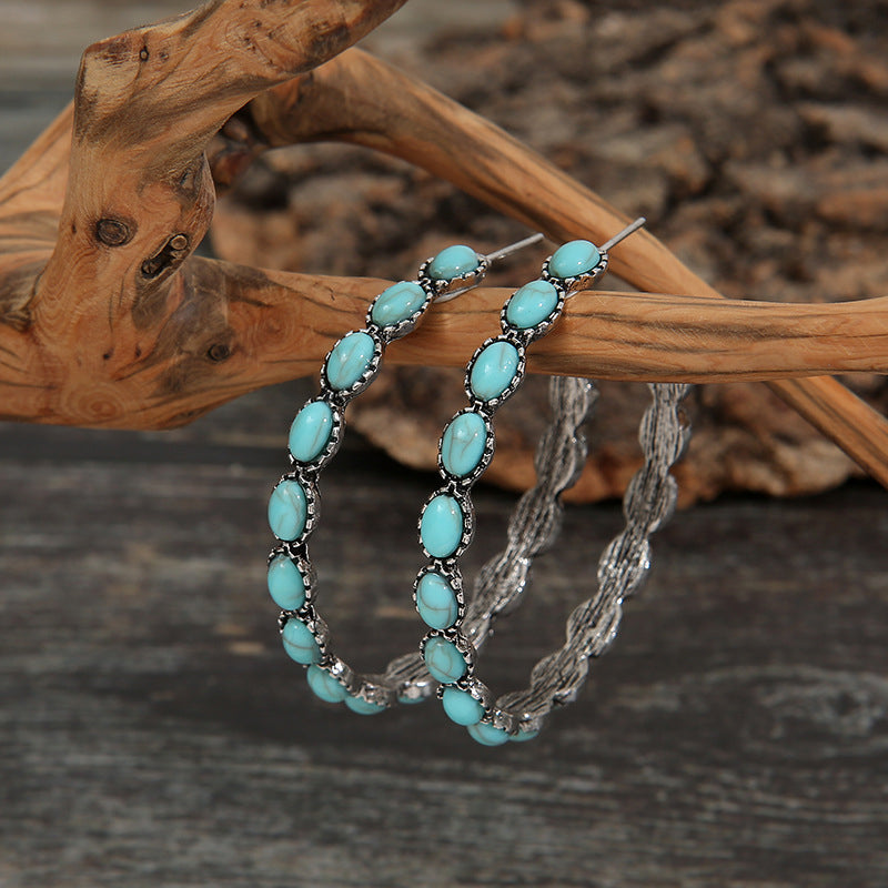 Trendy Boho Artificial Turquoise C-Hoop Earrings