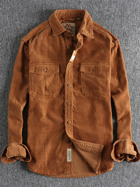 Men's Plus Size Corduroy Long Sleeve Button Up Shirt