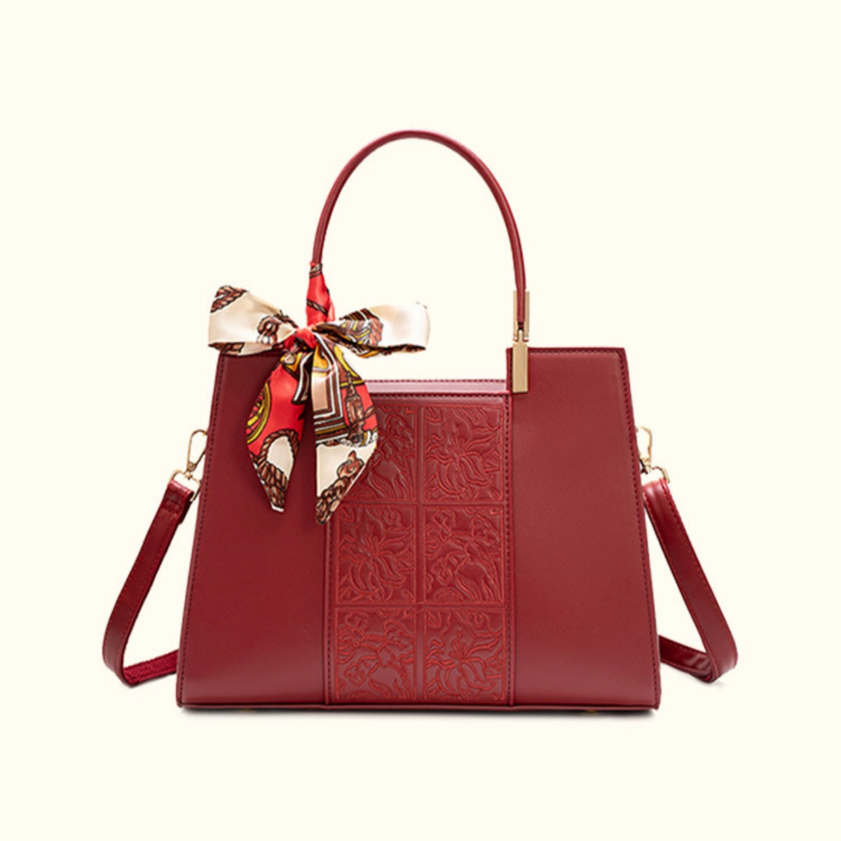 Embossed Leather Top Handle Handbag