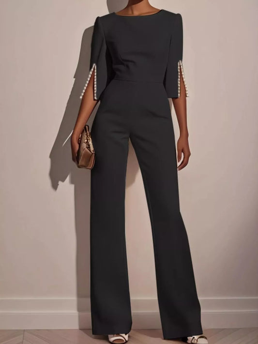Wide-Leg Jumpsuit with Slit Sleeve