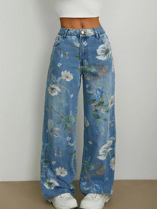 Printed Wide Leg Jeans