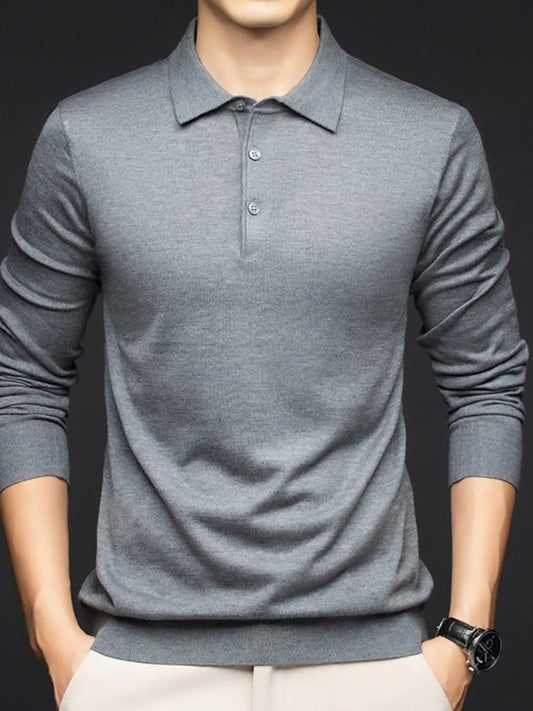 Men's Plus Size Collared Neck Long Sleeve Polo Shirt