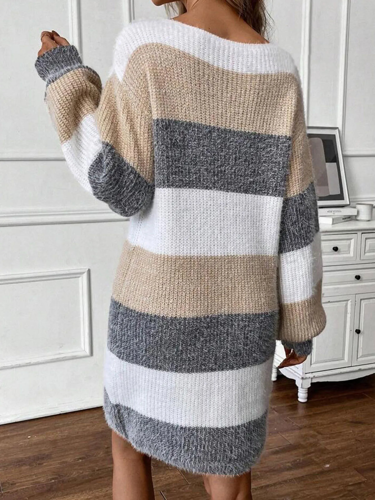 Color Block Long Sleeve Sweater Dress
