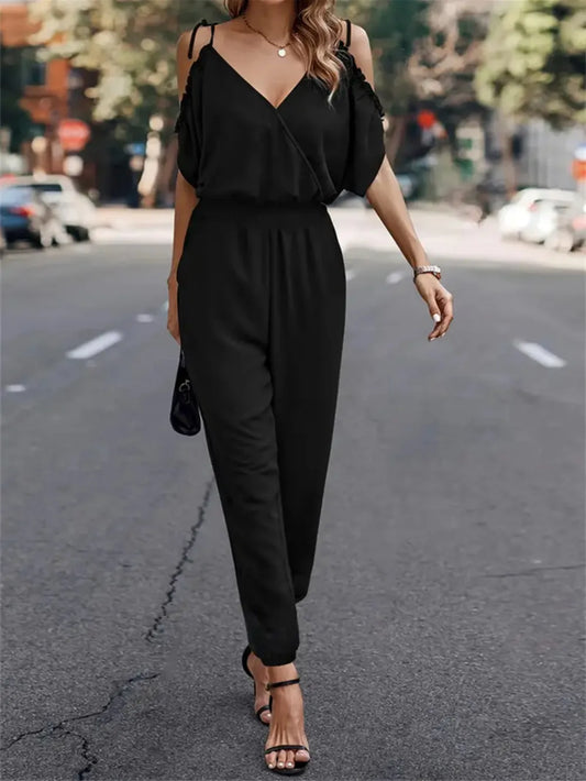 Surplice Tied Spaghetti Strap Pocketed Jumpsuit