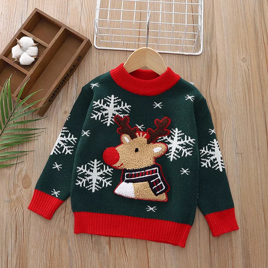 Children's Christmas Reindeer Snowflake Knitted Sweater
