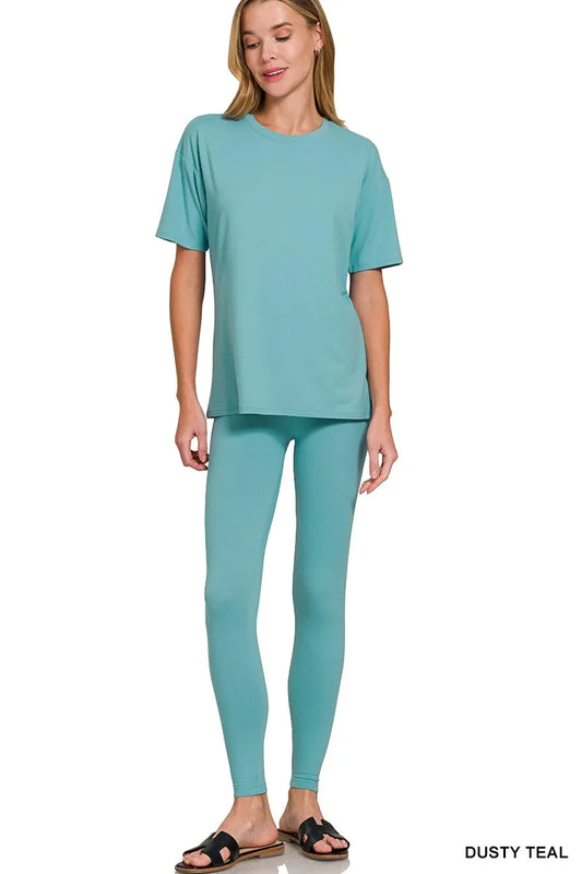 Zenana Brushed Dty Microfiber Short Sleeve Top and Pants Loungewear Set