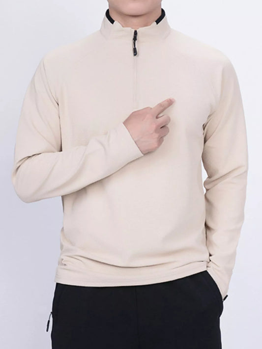 Men's Plus Size Casual Long Sleeve Quarter Zip T-Shirt