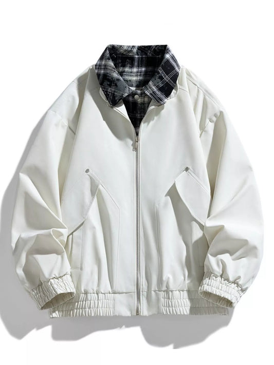 Men's Plus Size Plaid Collar Zip-Up Bomber Jacket
