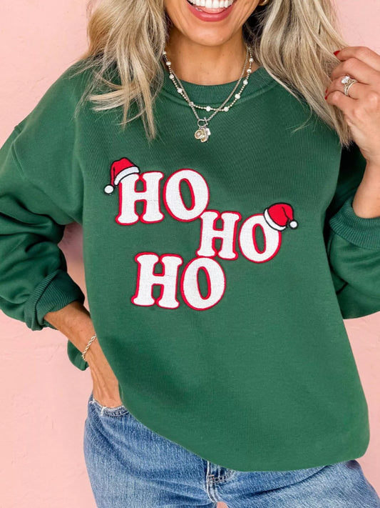 Embroidered Letter Christmas Round Neck Sweatshirt
