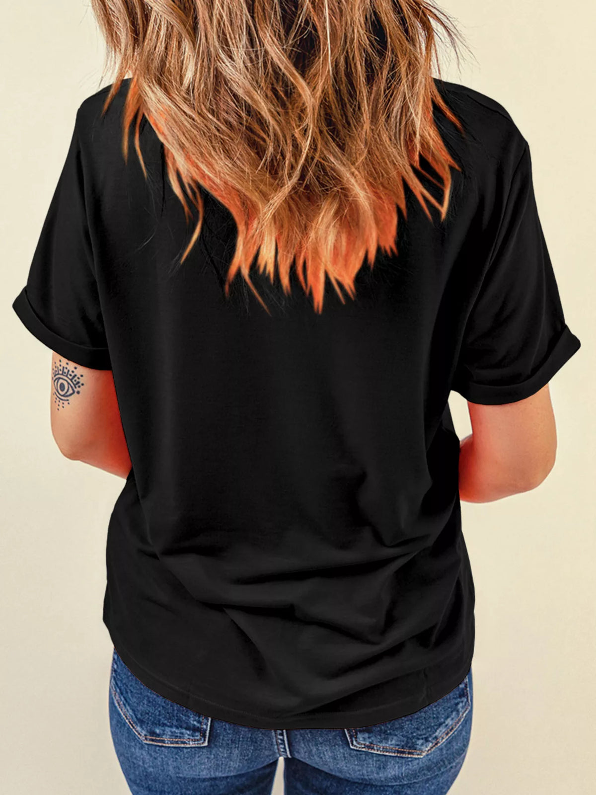 Halloween Skull Checkerboard Graphic Round Neck T-Shirt