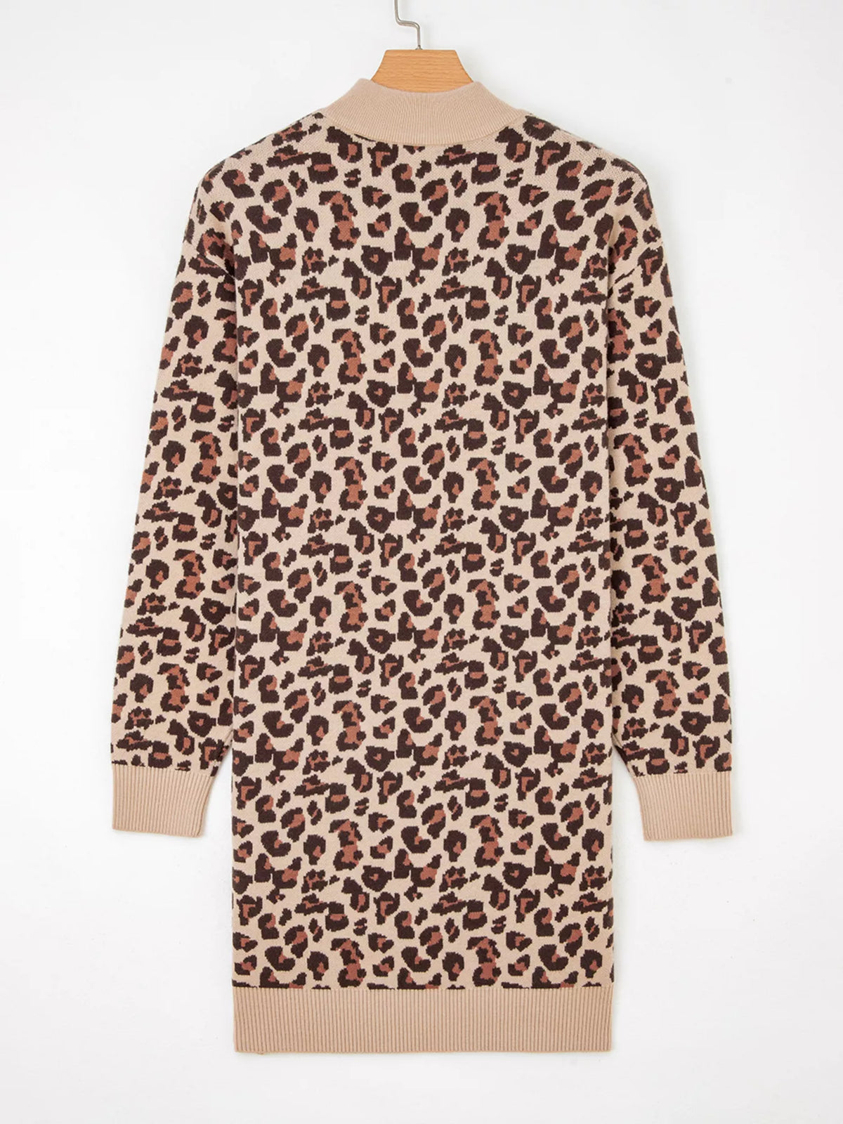 Leopard Print High Neck Shift Mini Sweater Dress