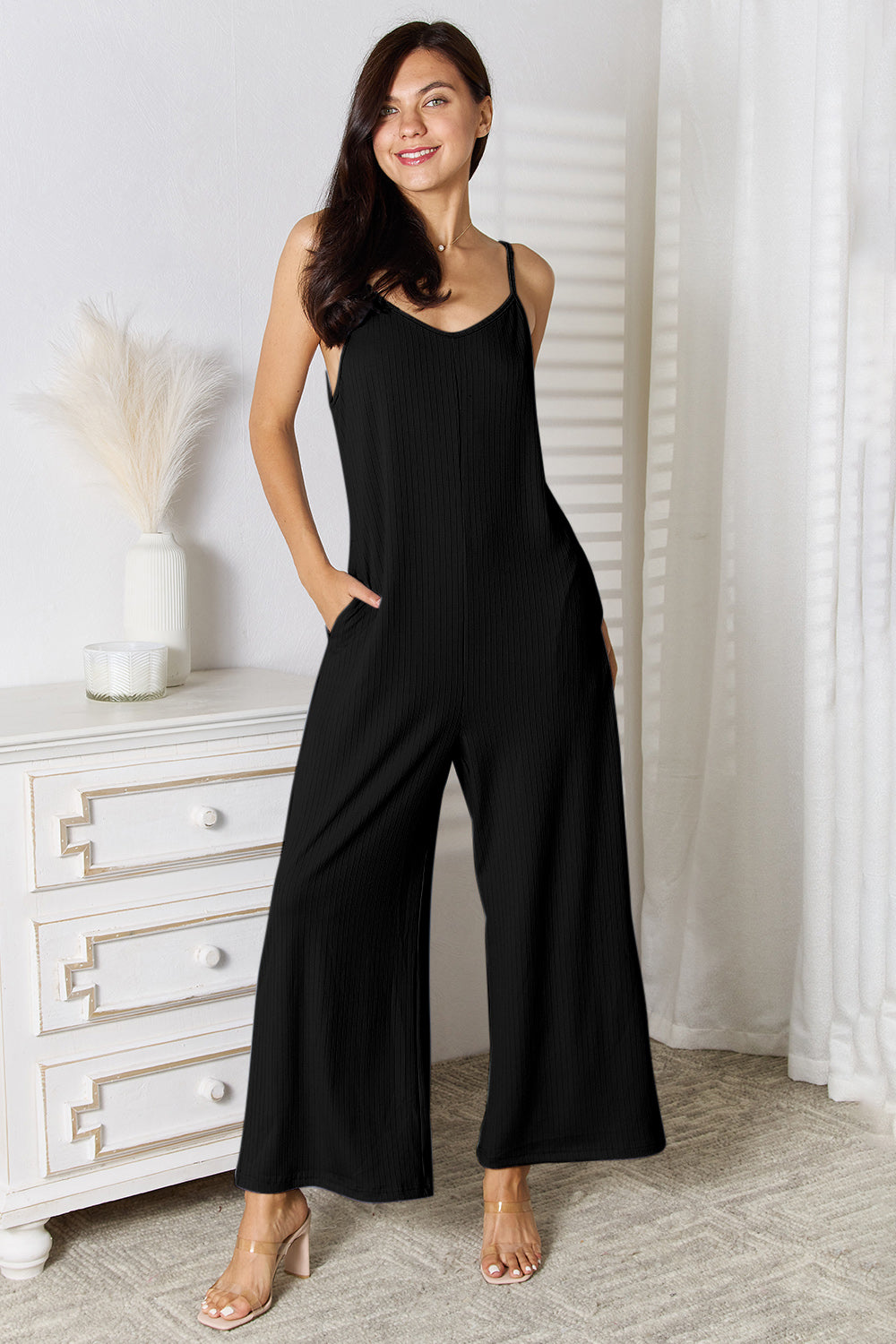 Basic Bae Spaghetti Strap V-Neck Full-Length Jumpsuit