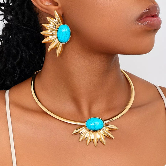 Turquoise Sunflower Necklace & Earrings Set