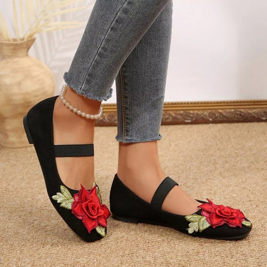 Flower Square Toe Slip-Ons