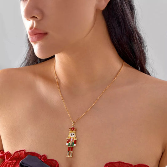 Christmas 18K Gold-Plated Nutcracker Pendant Necklace