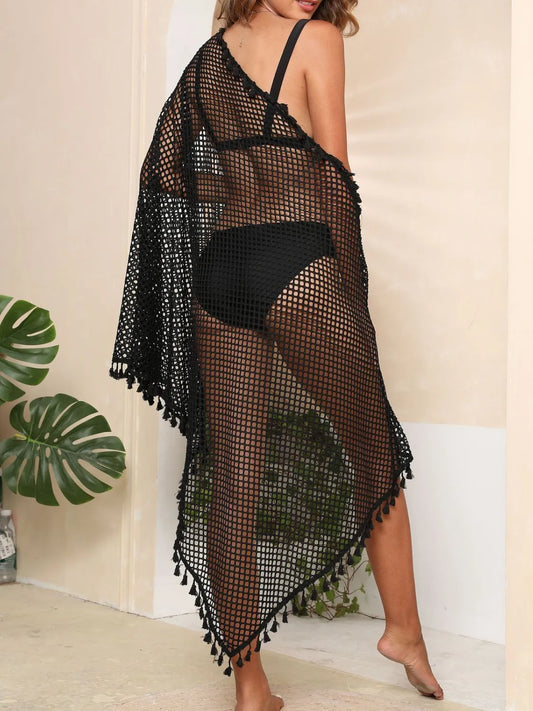 Tassel Openwork Open Front Cover-Up