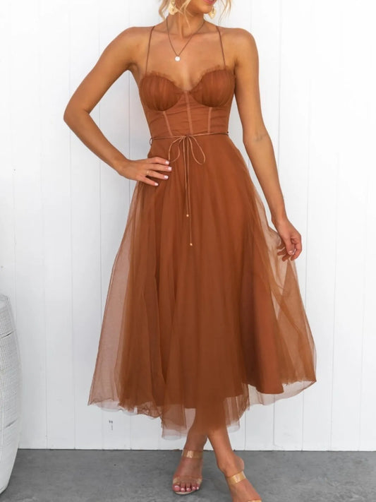 Sweetheart Neck Tulle Midi Dress