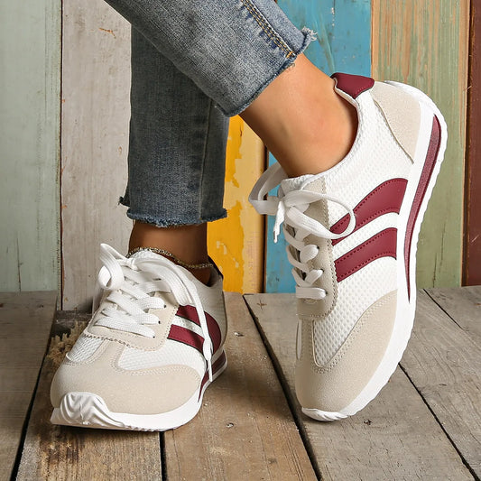 Striped Contrast Mesh Lace Up Sneakers