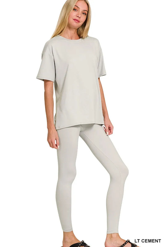 Zenana Brushed Dty Microfiber Short Sleeve Top and Pants Loungewear Set