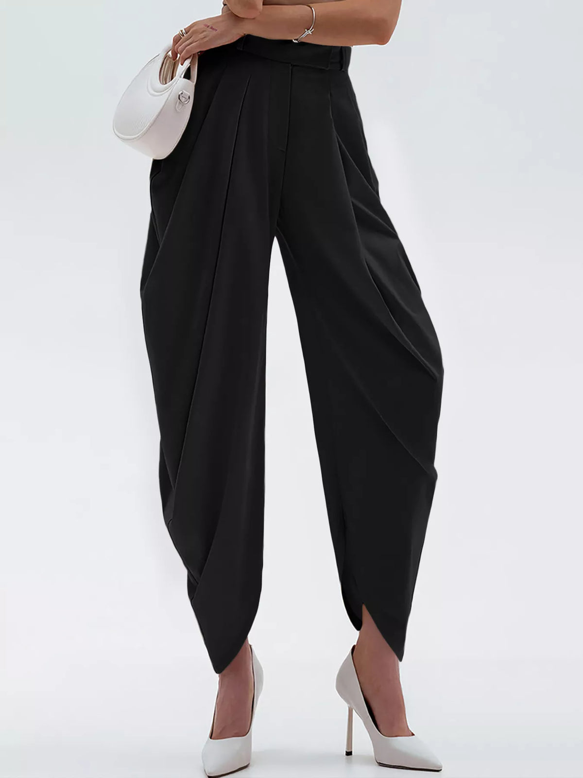 High Waist Pleated Flow Trousers