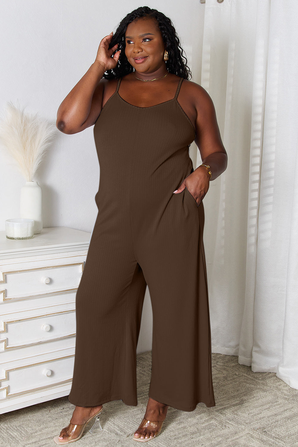 Basic Bae Spaghetti Strap V-Neck Full-Length Jumpsuit
