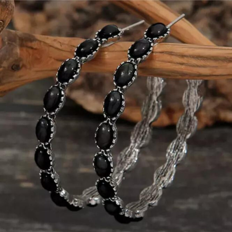 Trendy Boho Artificial Turquoise C-Hoop Earrings