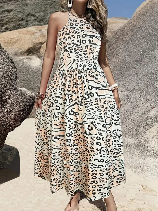 Leopard Halter Neck Dress