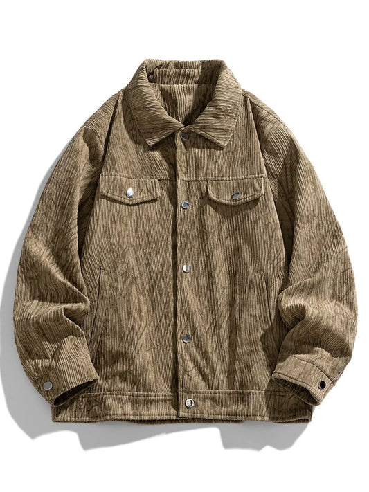 Men's Plus Size Corduroy Button-Down Casual Jacket