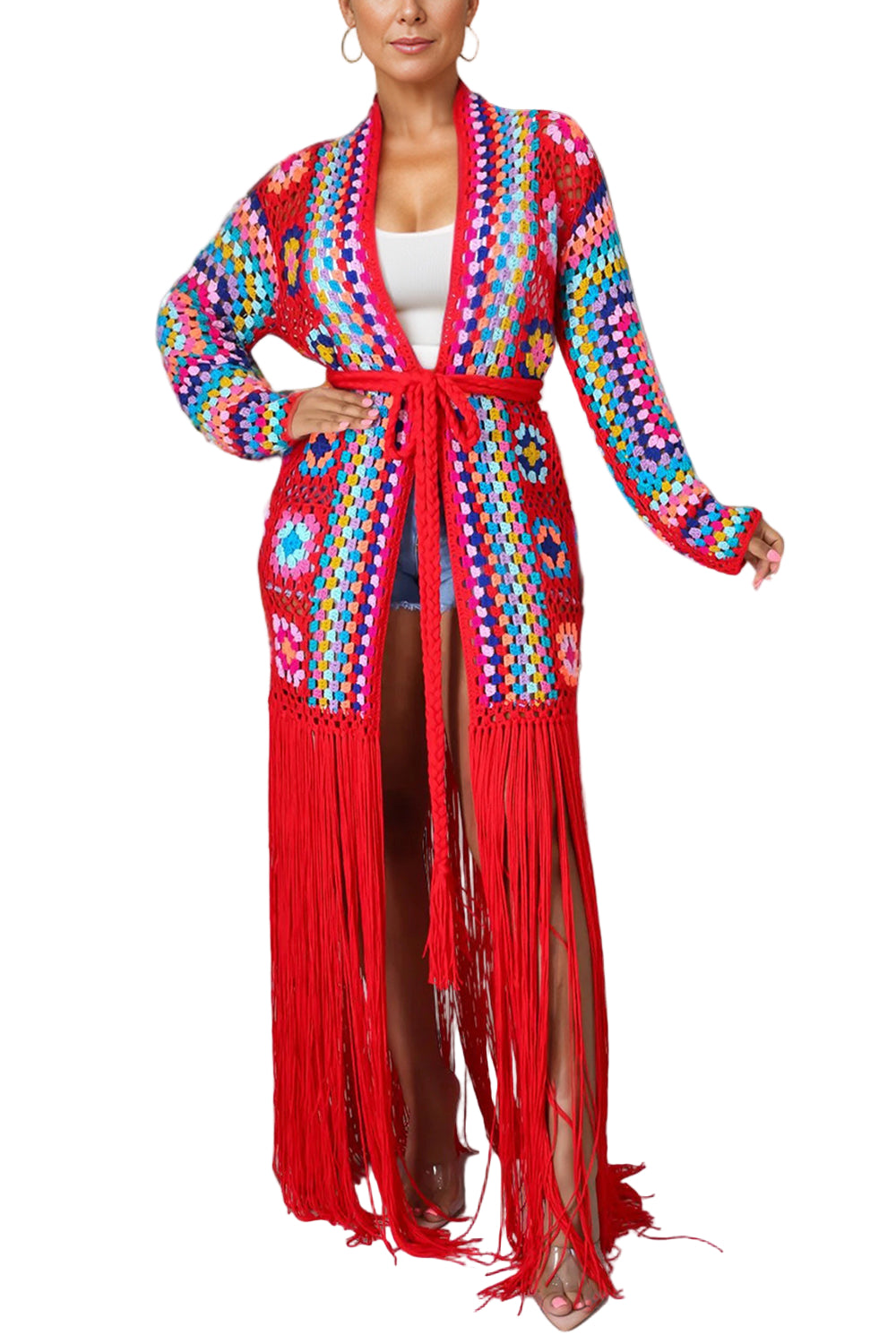 Fringe Tied Long Sleeve Cardigan