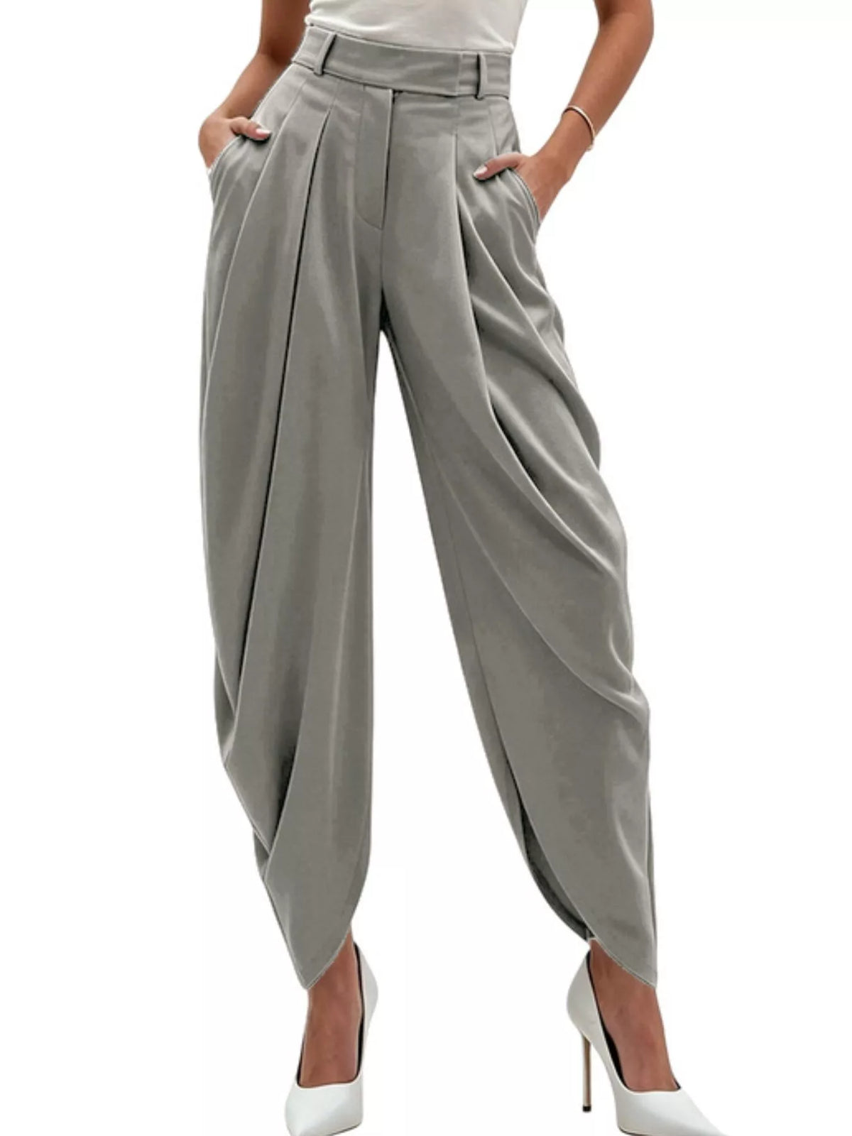 High Waist Pleated Flow Trousers