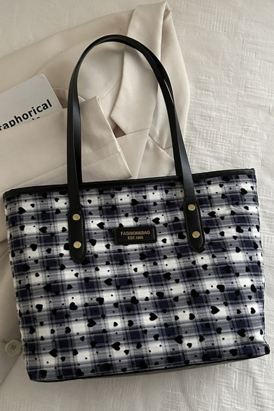 Heart Plaid PU Leather Strap Tote Bag for Stylish Women