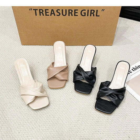 Open Toe Twisted Slide Sandals