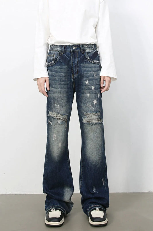 Men's Distressed Jeans – Dark Indigo Wash