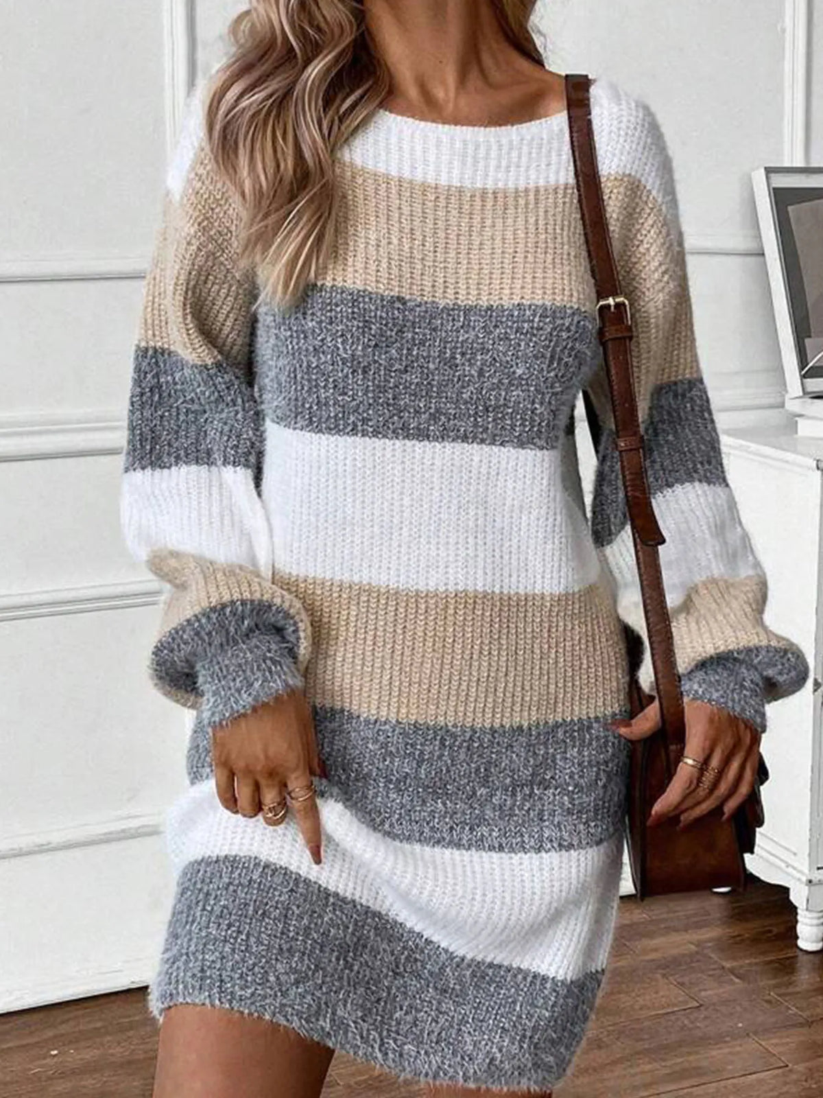 Color Block Long Sleeve Sweater Dress