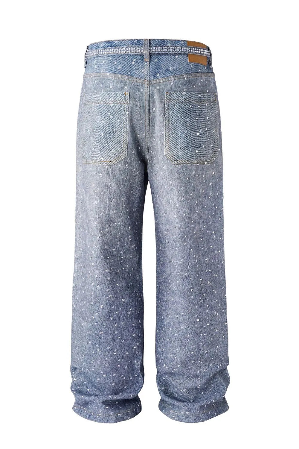 Men's Washed Rhinestone Jeans with Rhinestone Belt