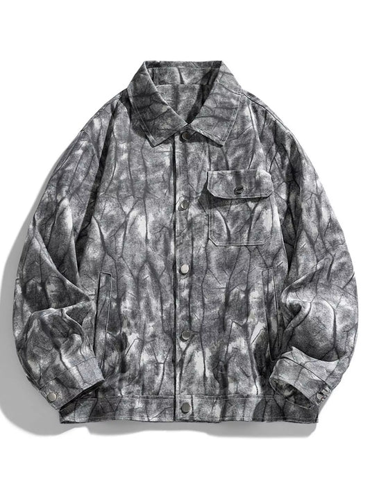 Men's Plus Size Abstract Print Long Sleeve Casual Jacket