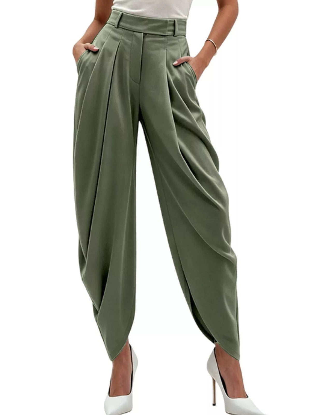 High Waist Pleated Flow Trousers