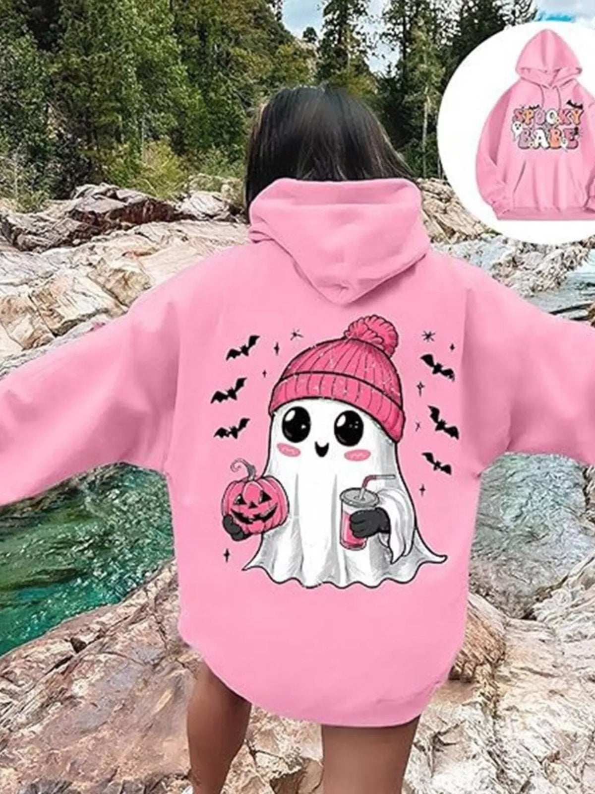 Full Size Halloween Graphic Long Sleeve Hoodie Plus Size
