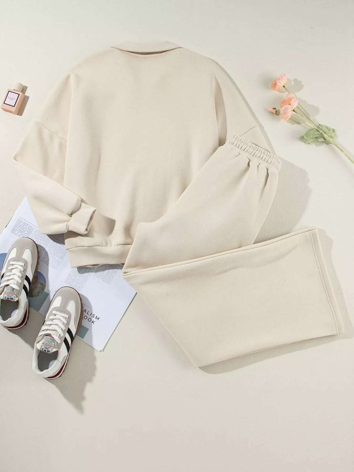 Drop Shoulder Zip Up Jacket and Drawstring Pants Active 2pcs Set