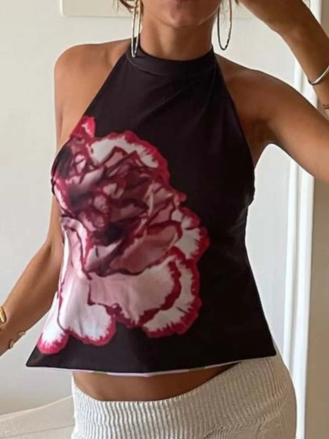 Backless Printed Halter Neck Tank